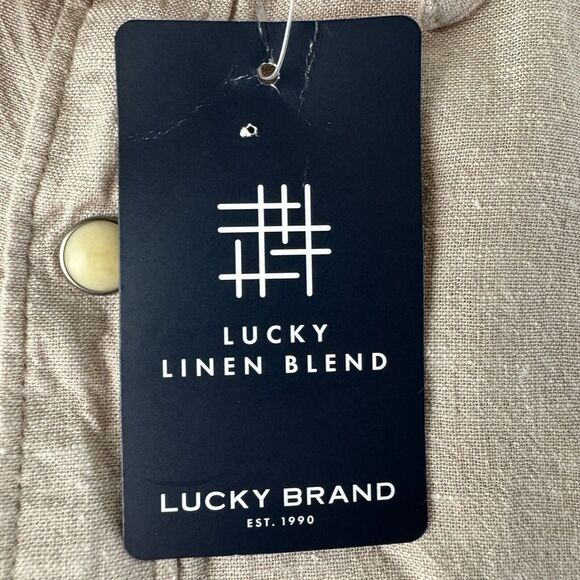 Lucky Brand Shirt Mens Size XL Short Sleeve Snap Button Linen Blend Beige NWT - Picture 9 of 15